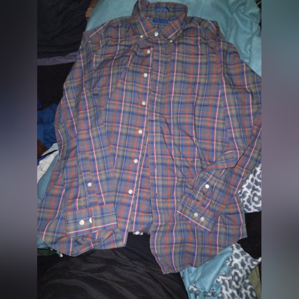 Towncraft Blue and Red Plaid Button Down Shirt